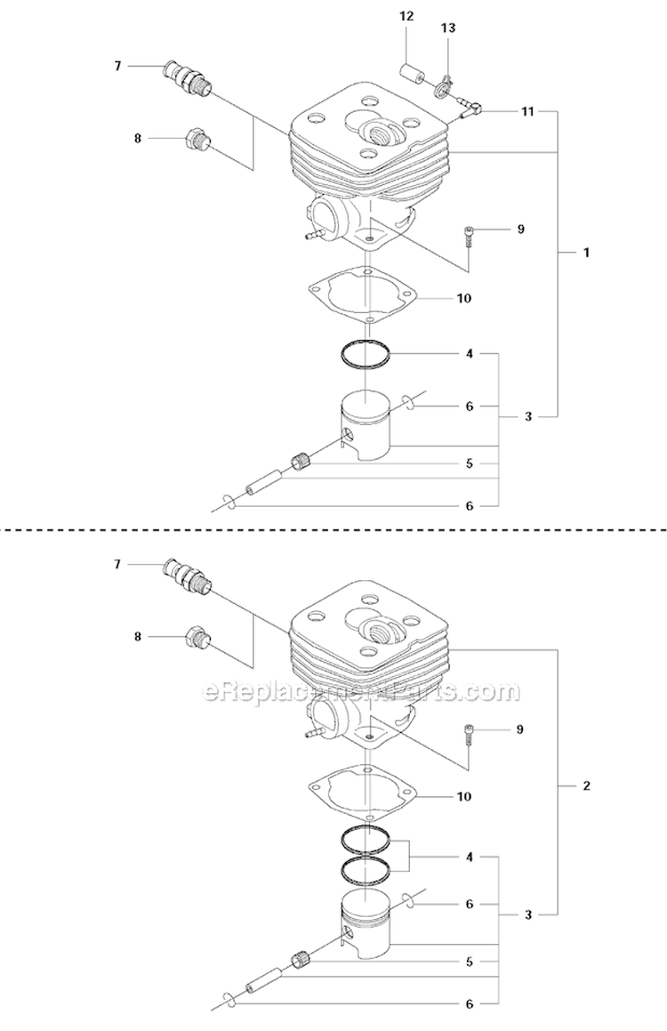 Cylinder Piston Diagram and Parts List for 345RX 2011-02 Husqvarna Brush Cutter