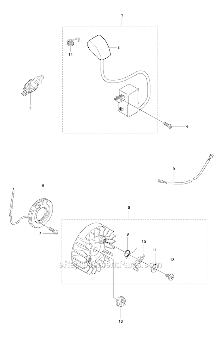 Ignition System Diagram and Parts List for 345RX 2011-02 Husqvarna Brush Cutter