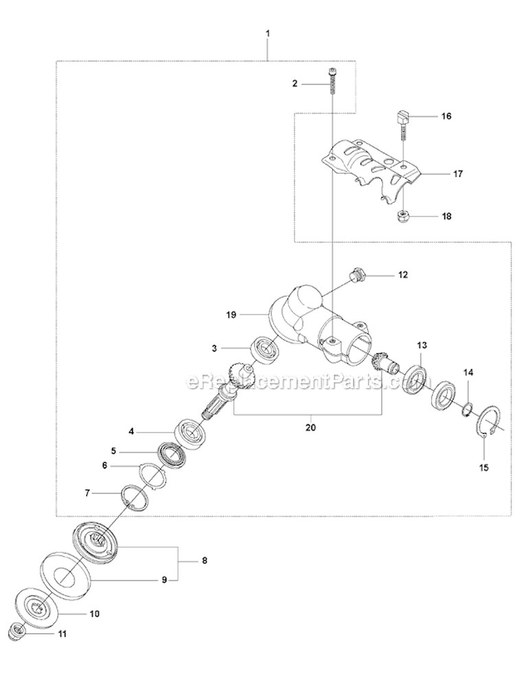 Bevel Gear Diagram and Parts List for 345RX 2011-02 Husqvarna Brush Cutter