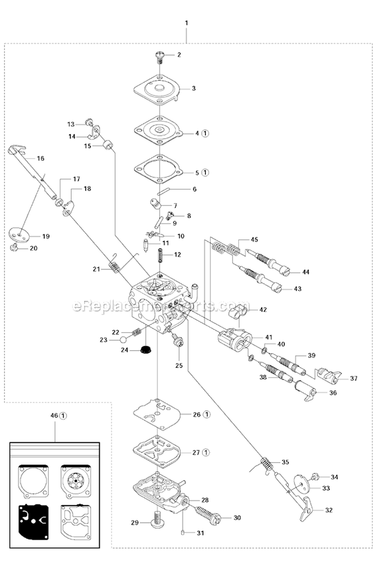 Carburetor Diagram and Parts List for 345RX 2011-02 Husqvarna Brush Cutter