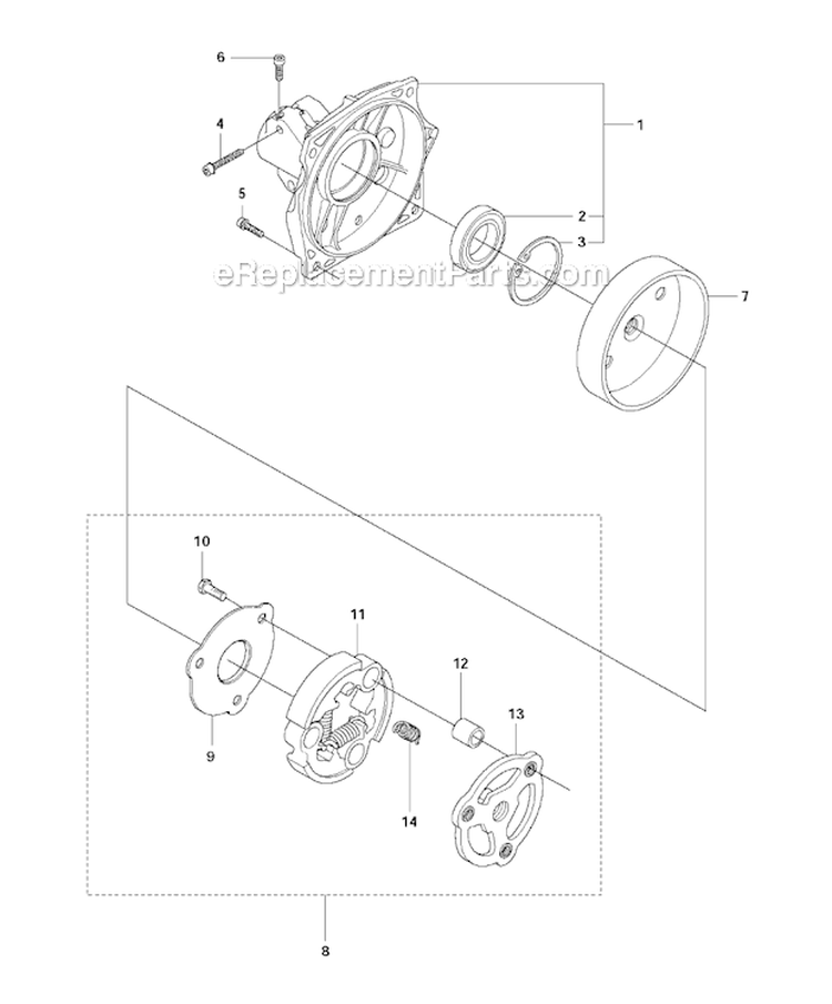Clutch Diagram and Parts List for 345RX 2011-02 Husqvarna Brush Cutter