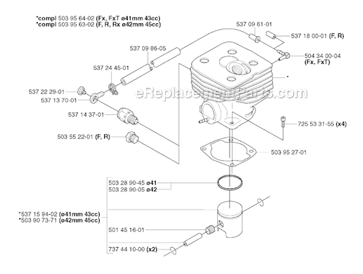 Cylinder Piston Diagram and Parts List for 345R 2003-05 Husqvarna Brush Cutter