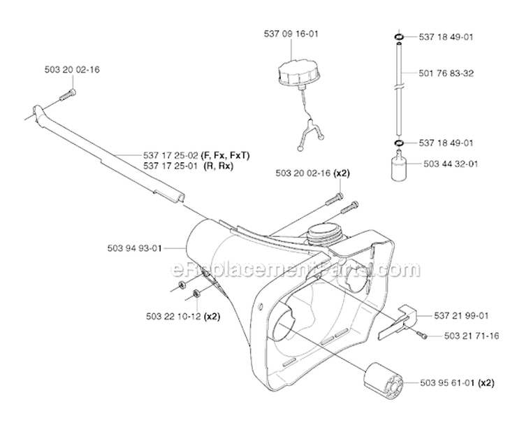 Fuel Tank Diagram and Parts List for 345R 2003-05 Husqvarna Brush Cutter