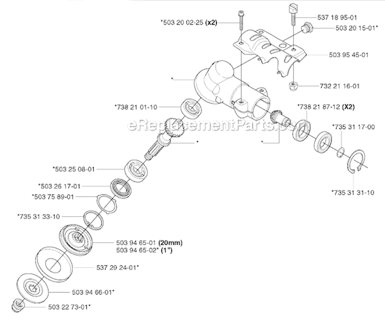 Bevel Gear Diagram and Parts List for 345R 2003-05 Husqvarna Brush Cutter