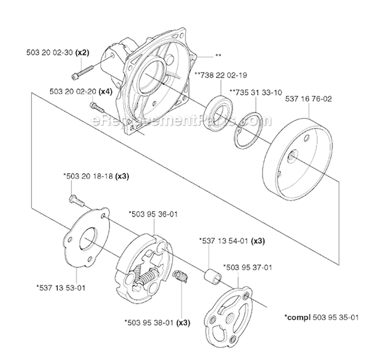Clutch Diagram and Parts List for 345R 2003-05 Husqvarna Brush Cutter