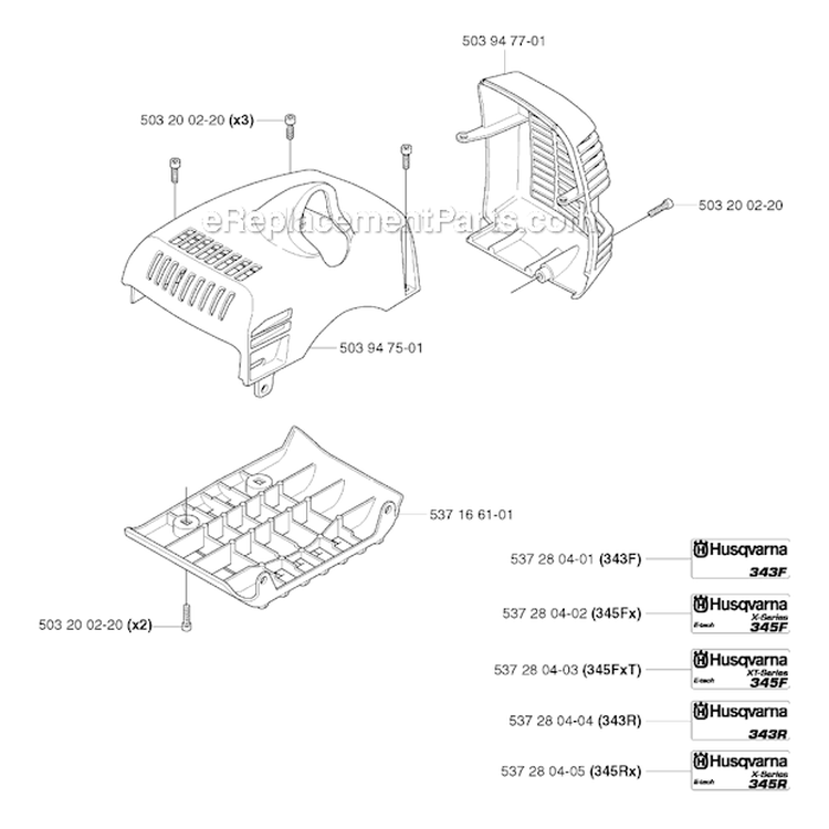 Cover Diagram and Parts List for 345R 2003-05 Husqvarna Brush Cutter