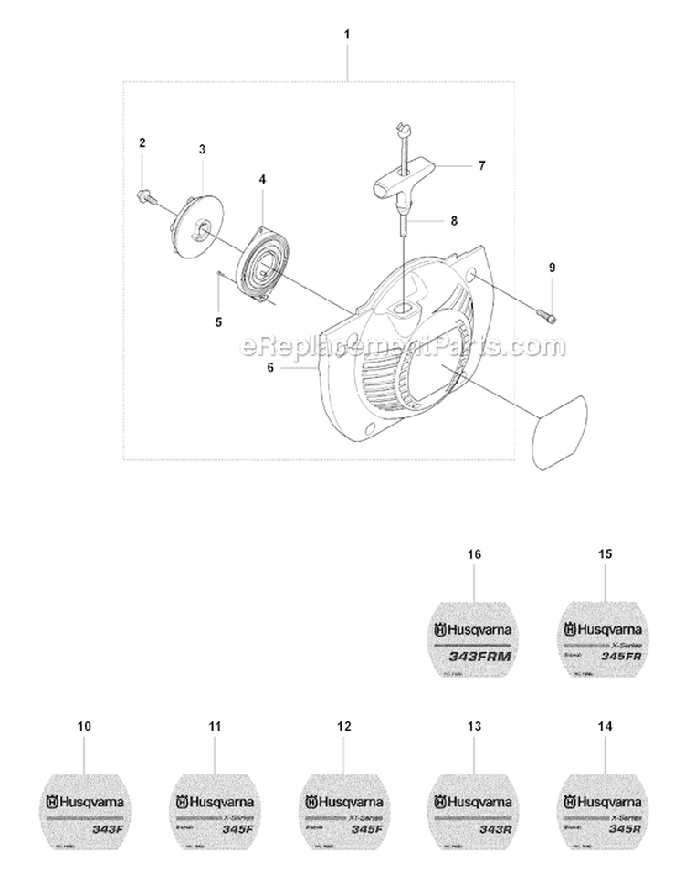 Shaft Diagram and Parts List for 345R 2008-05 Husqvarna Brush Cutter