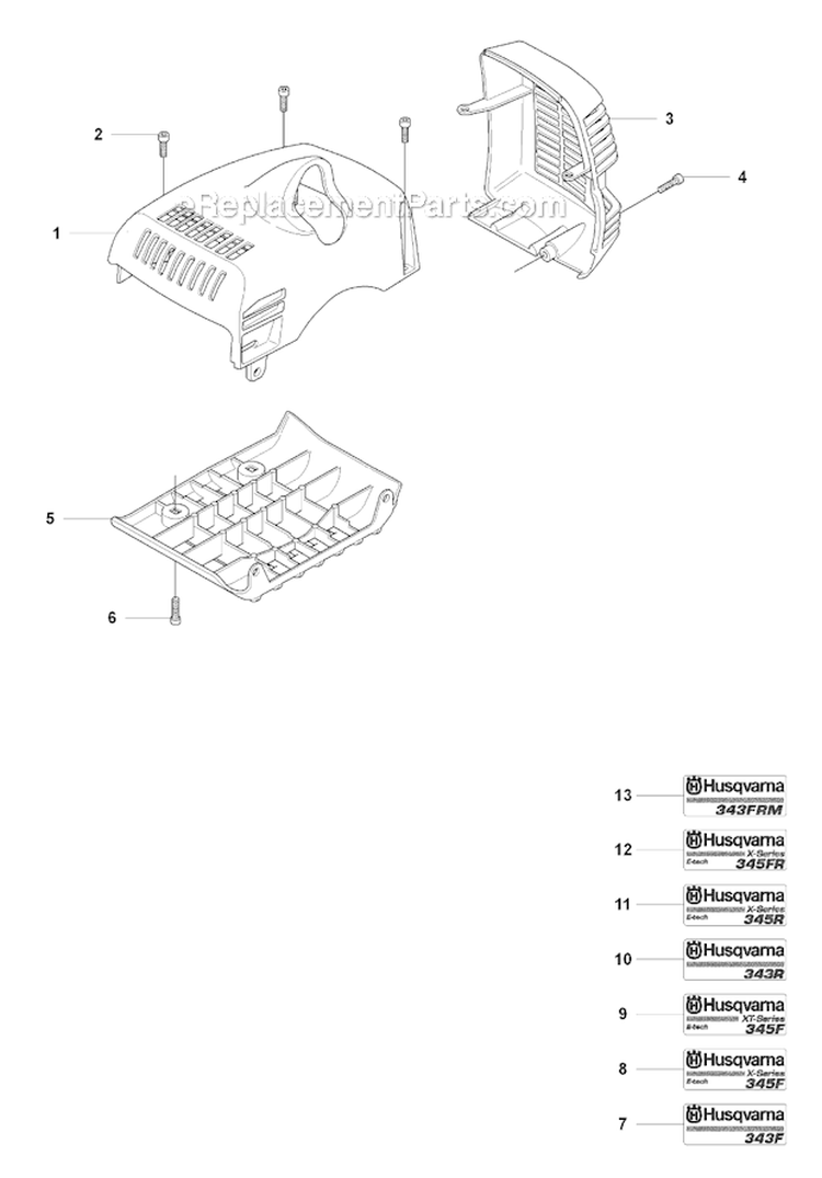 Cover Diagram and Parts List for 345R 2008-05 Husqvarna Brush Cutter