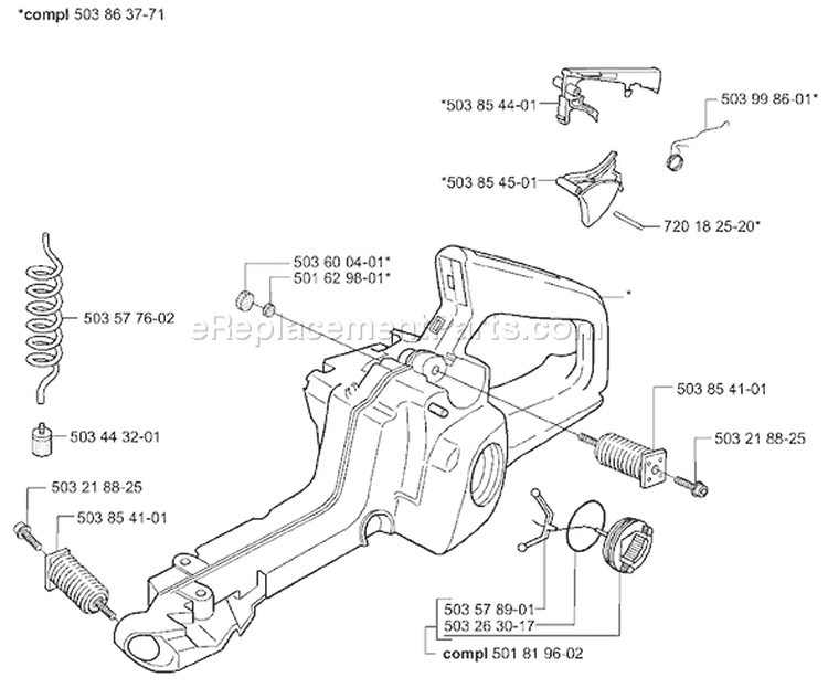 Page G Diagram and Parts List for 345 2001-09 Husqvarna Chainsaw