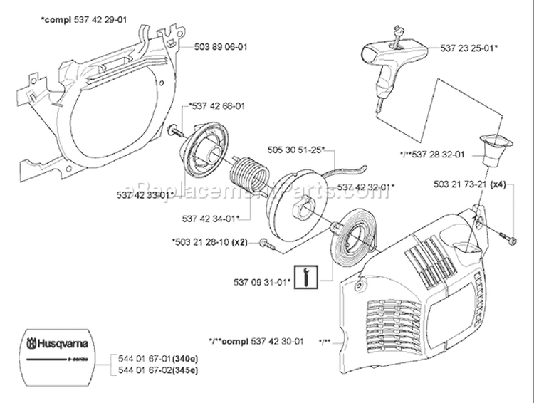 Page L Diagram and Parts List for 340 2005-05 Husqvarna Chainsaw