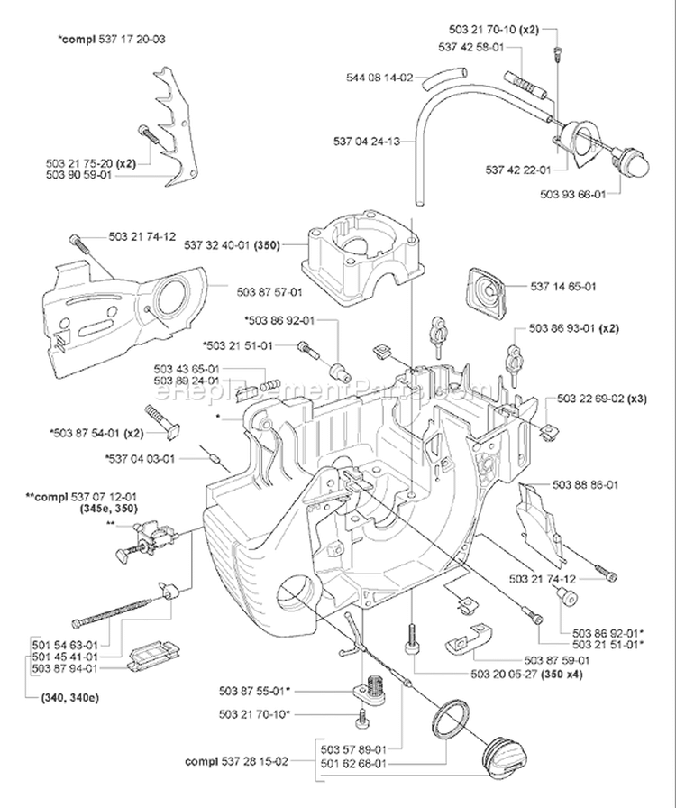 Page E Diagram and Parts List for 345E 345 E 2005-05 Husqvarna Chainsaw