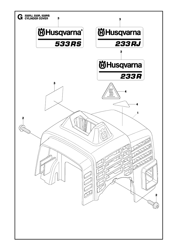 Cylinder Cover Diagram and Parts List for 233RJ  Husqvarna Brush Cutter