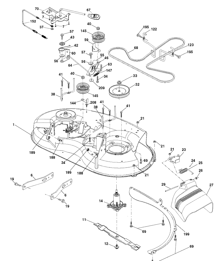 Mower Deck / Cutting Deck Diagram and Parts List for LT1597 (96041041100)(2017-08) Husqvarna Lawn Tractor