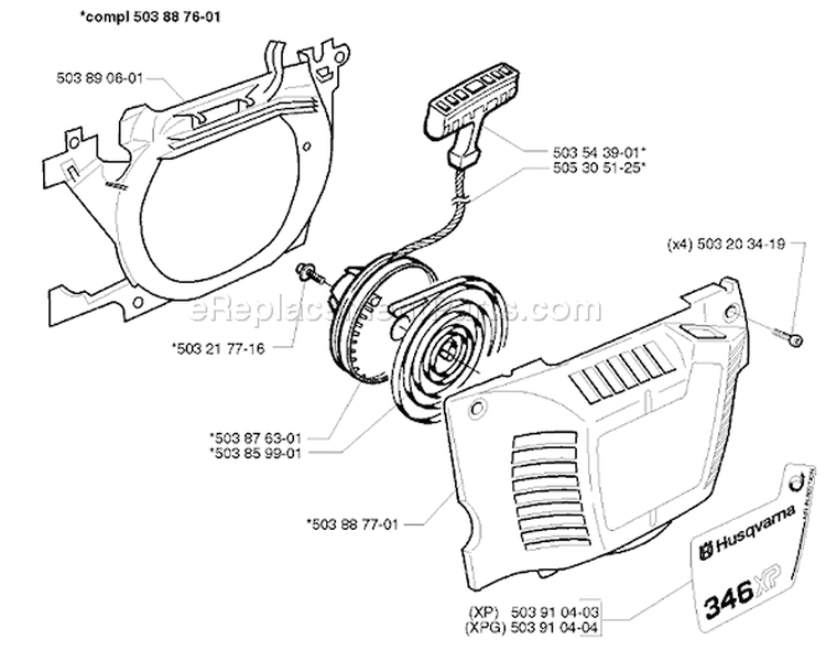 Page K Diagram and Parts List for 346XP 346 XP 1999-01 Husqvarna Chainsaw