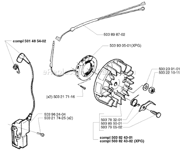 Page E Diagram and Parts List for 346XP 346 XP 1999-01 Husqvarna Chainsaw
