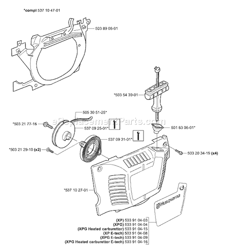 Page M Diagram and Parts List for 346XP 346 XP 2001-06 Husqvarna Chainsaw