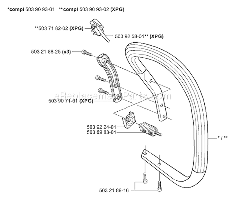 Page G Diagram and Parts List for 346XP 346 XP 2001-06 Husqvarna Chainsaw