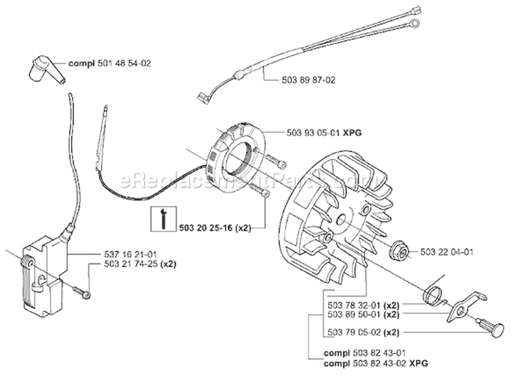 Page G Diagram and Parts List for 346XP 346 XP 2003-06 Husqvarna Chainsaw