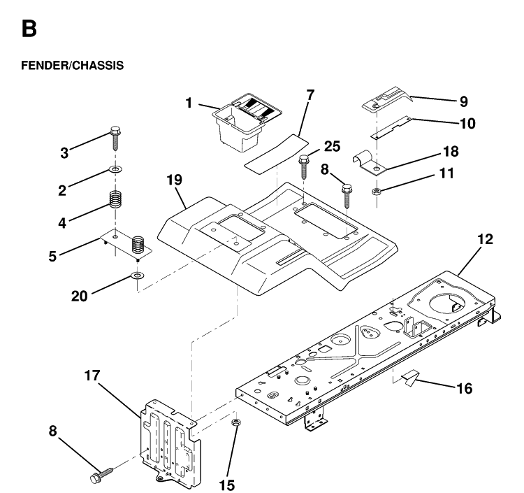 Chassis And Enclosures Diagram and Parts List for LT125 1998-02 Husqvarna Lawn Tractor