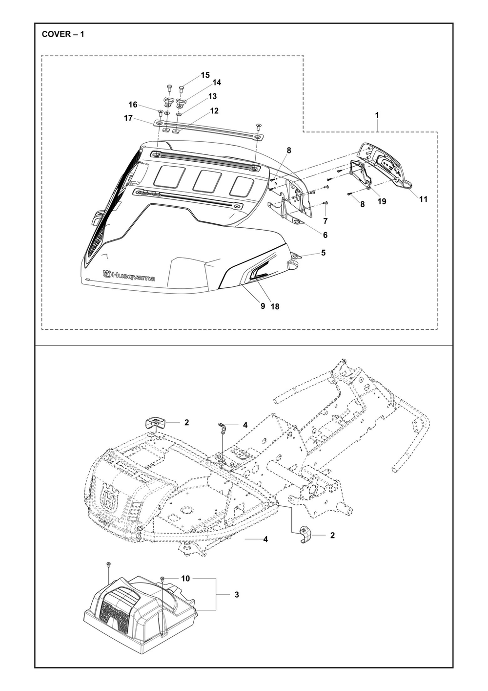 Cover Diagram and Parts List for R320XAWD 2023 Husqvarna Lawn Tractor