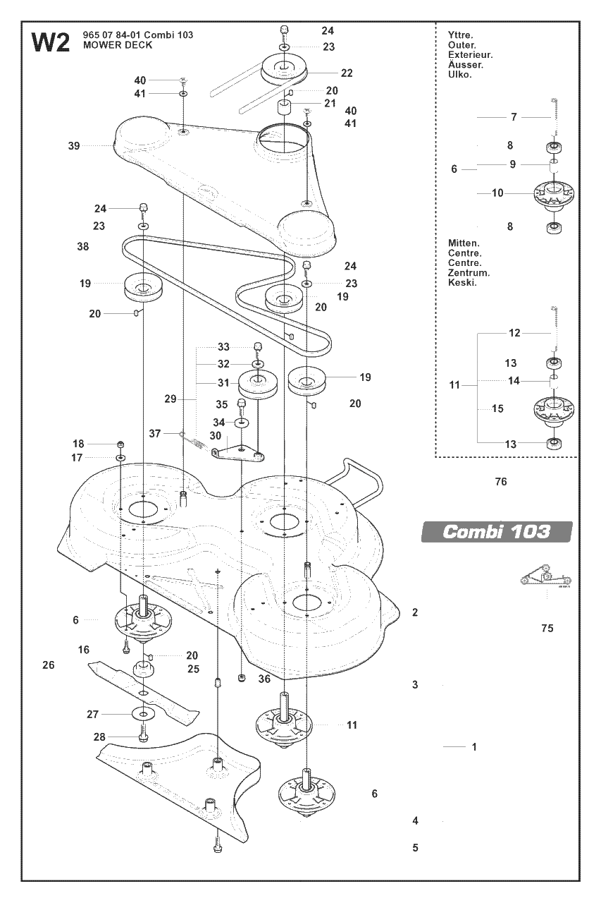 103cm Cutting Deck Diagram and Parts List for R15-V2AWD (965200901)(2008-01) Husqvarna Lawn Tractor