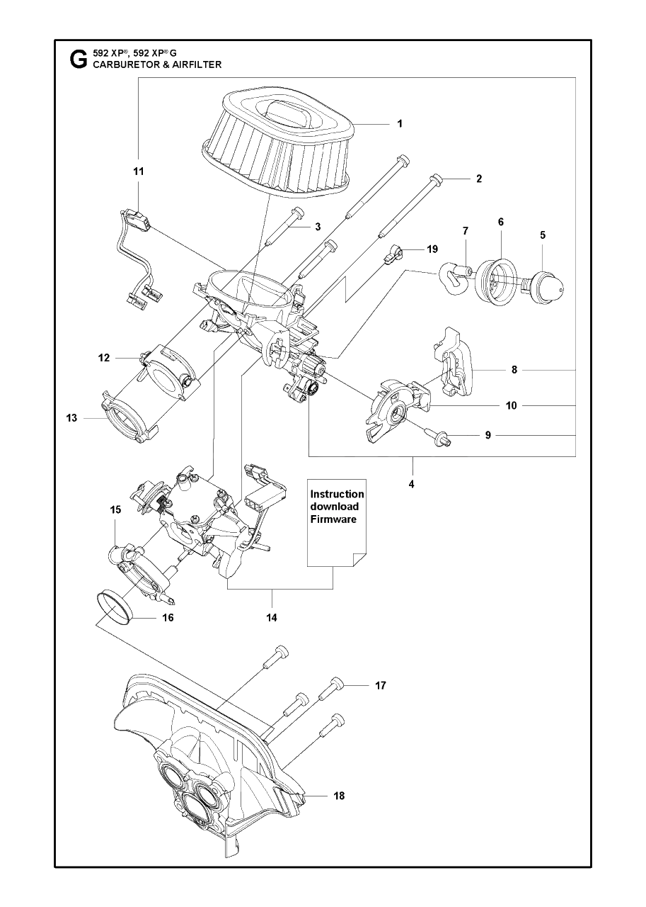 Carburetor And Air Filter Diagram and Parts List for 592XP-XPG  Husqvarna Chainsaw