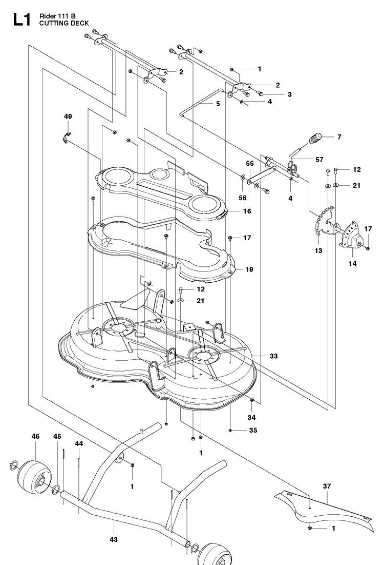 Mower Deck / Cutting Deck Diagram and Parts List for R111B (965996801)(2011-02) Husqvarna Lawn Mower