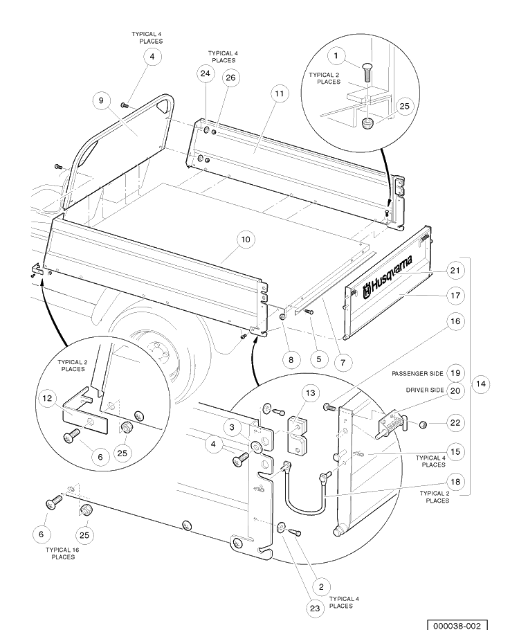 Cargo Box Diagram and Parts List for HUV4421DXP 2006-11 Husqvarna Lawn Tractor