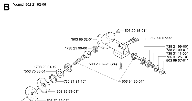 Bevel Gear Diagram and Parts List for 326EX 20020500001-20144799999 Husqvarna Edger