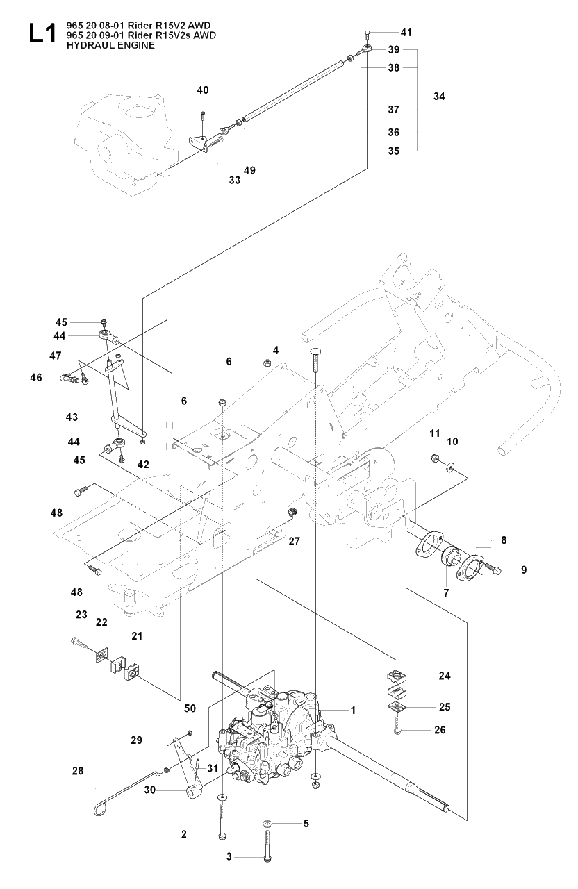 Hydraulic Pump - Motor 2 Diagram and Parts List for R15-V2AWD 2008-01 Husqvarna Lawn Tractor