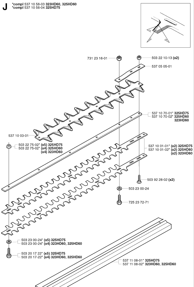 Cutting Equipment Diagram and Parts List for 323HD60 20022200001-20062300000 Husqvarna Hedge Trimmer