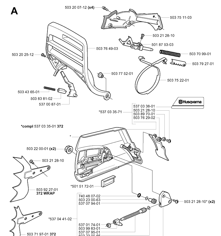 Chain Brake Diagram and Parts List for 372XP/ (XPG)(20034000001-20051800000) Husqvarna Chainsaw