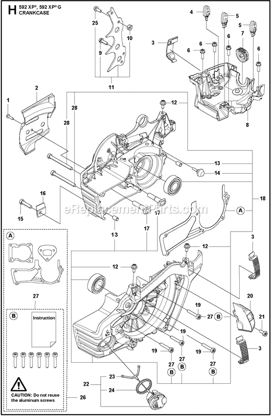 Crankcase Diagram and Parts List for 592XPG  Husqvarna Chainsaw