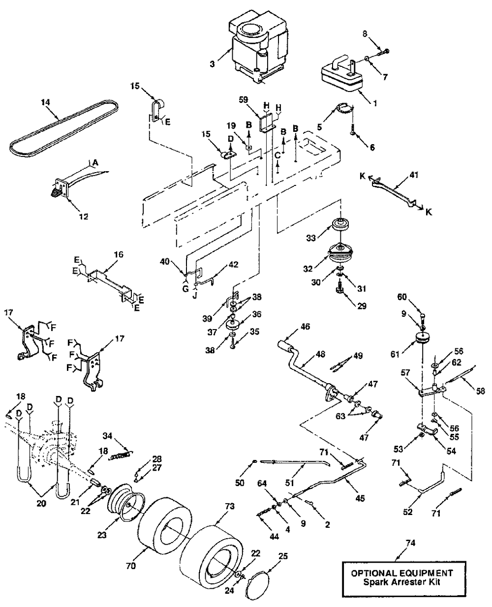 Drive (Part 1) Diagram and Parts List for YT140H (954000151-B)(1991-01) Husqvarna Lawn Tractor