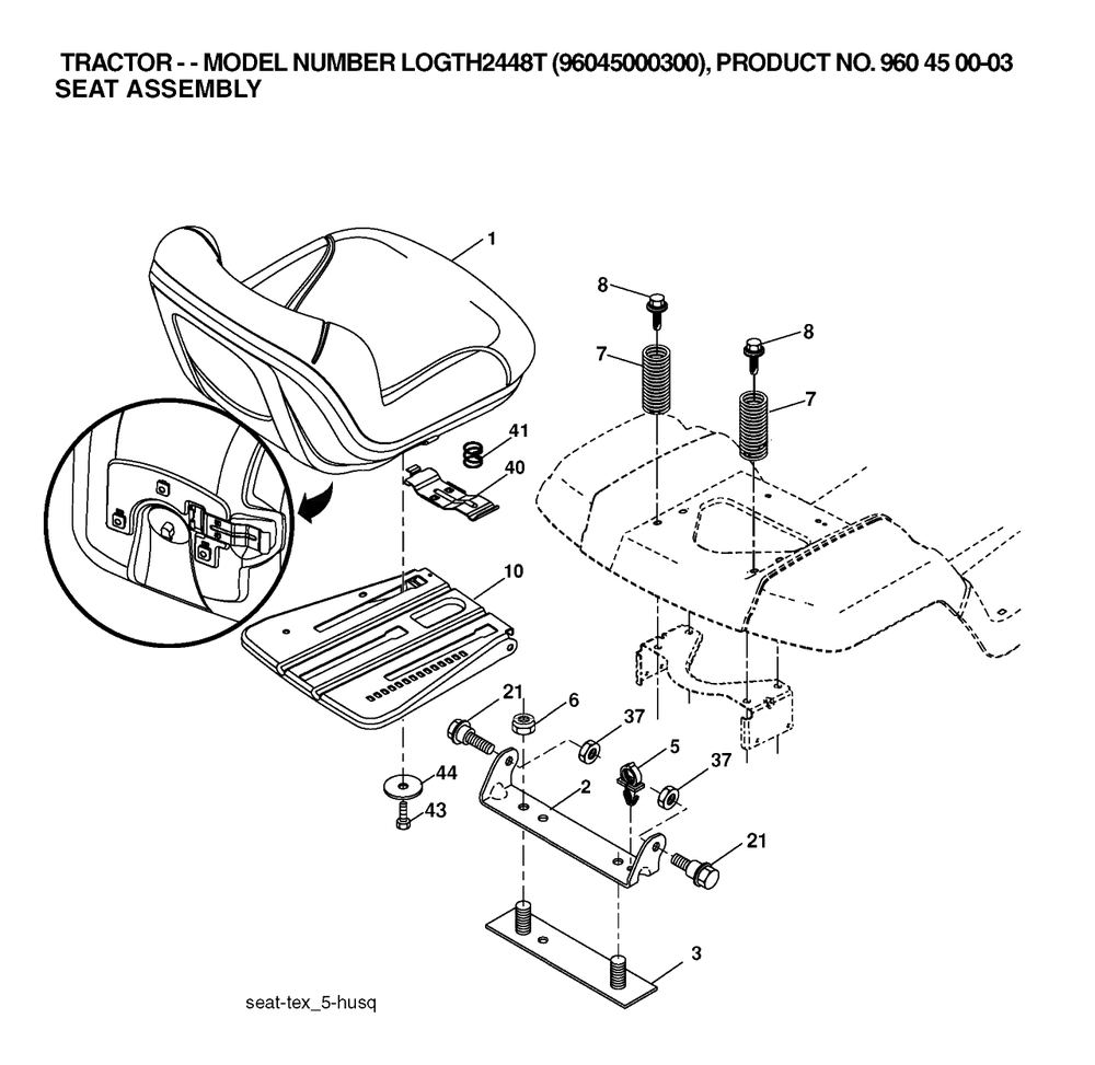 Seat 2 Diagram and Parts List for GTH2448T (960450003-00)(2006) Husqvarna Lawn Tractor