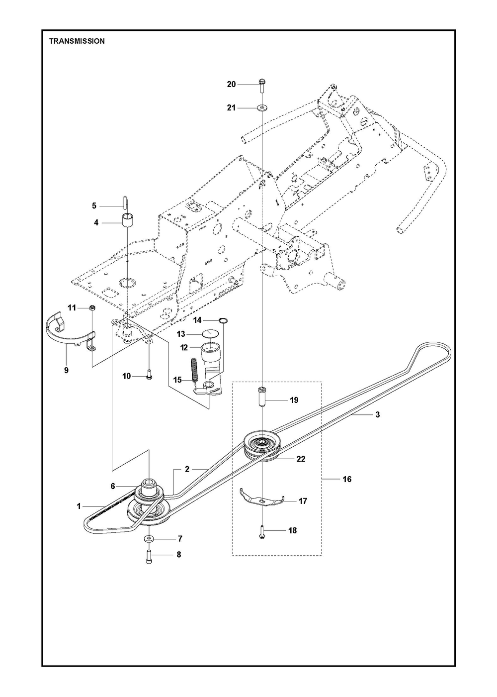 Transmission Diagram and Parts List for R214TC2017-2021  Husqvarna Lawn Tractor