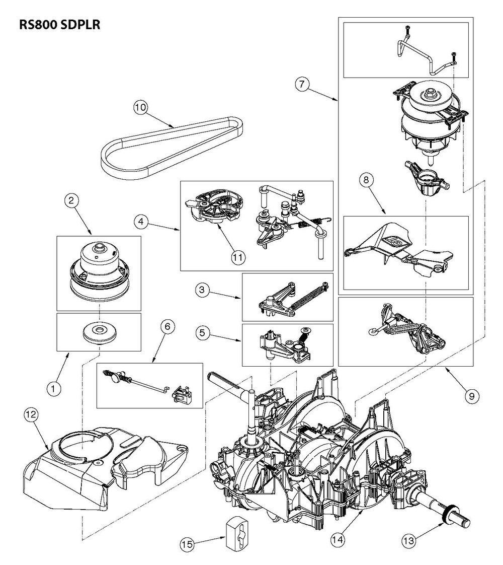 Transmission Diagram and Parts List for RS800SDPLR  Husqvarna Engine