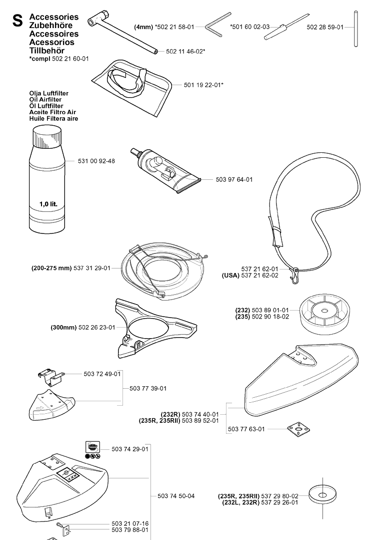 Accessories Diagram and Parts List for 232L 20060100001-20070100000 Husqvarna Edger
