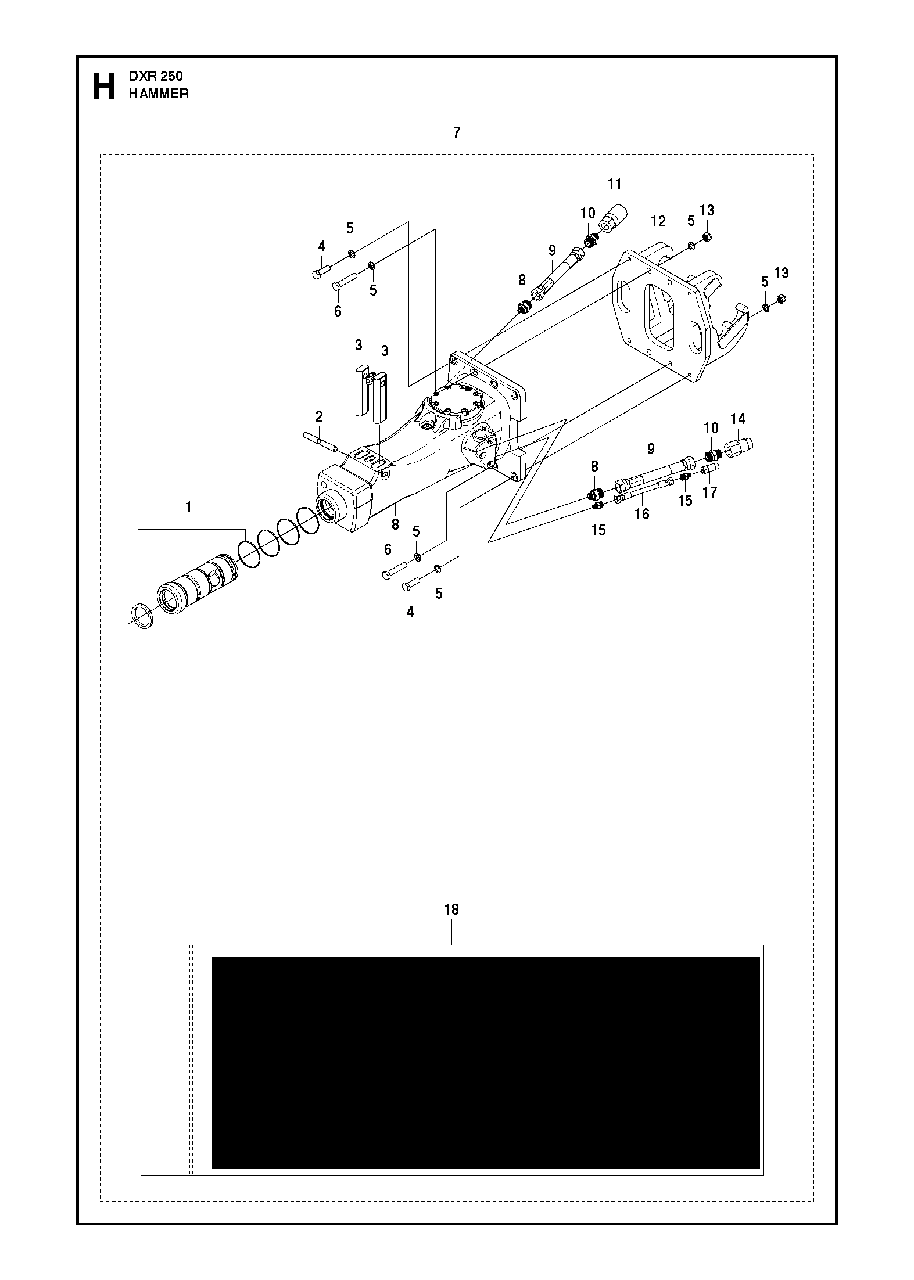 Hydraulic Breaker Diagram and Parts List for DXR250 (11)(2010-09) Husqvarna Demolition Hammer