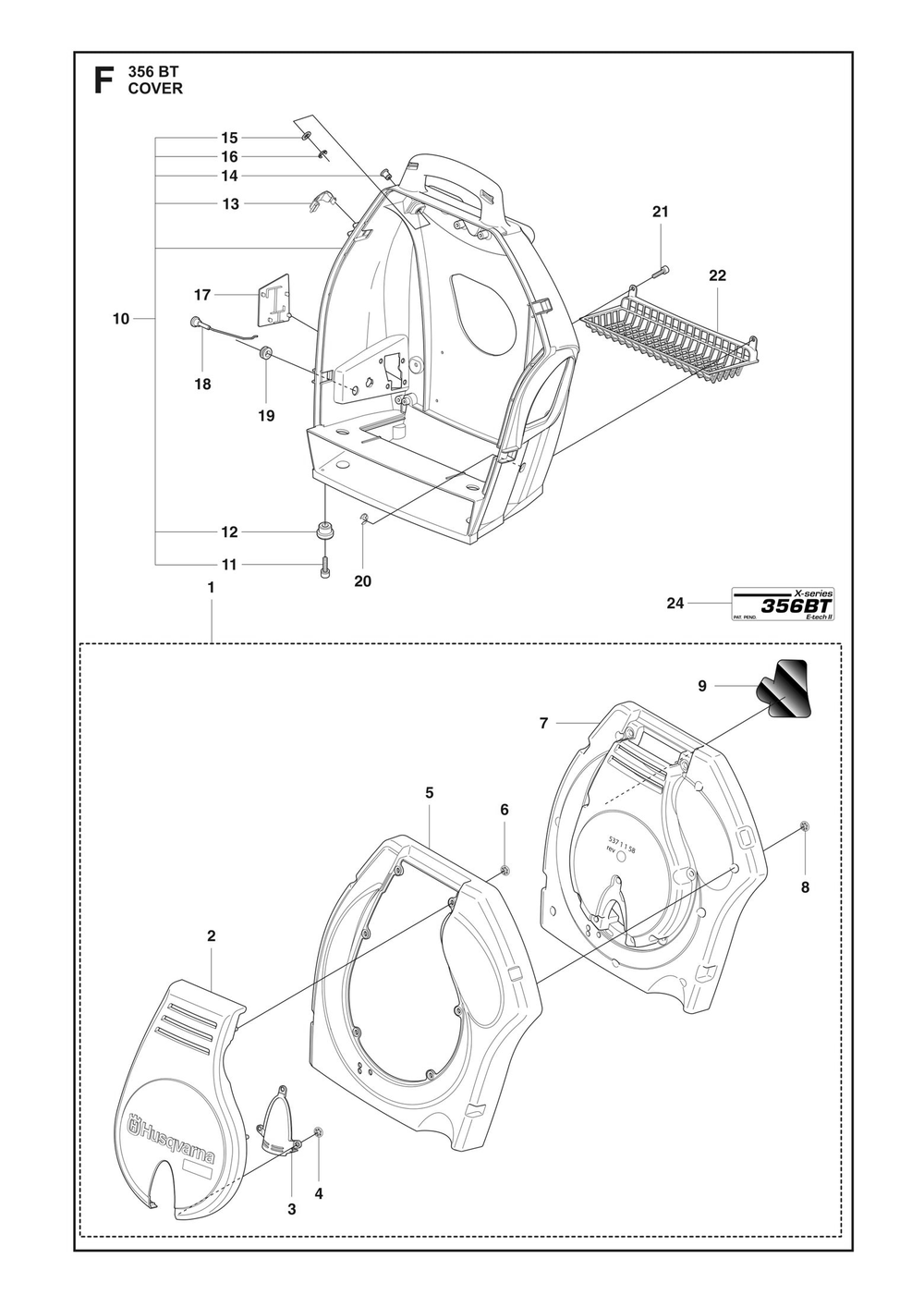 Cover Diagram and Parts List for 356BTX  Husqvarna Leaf Blower / Vacuum