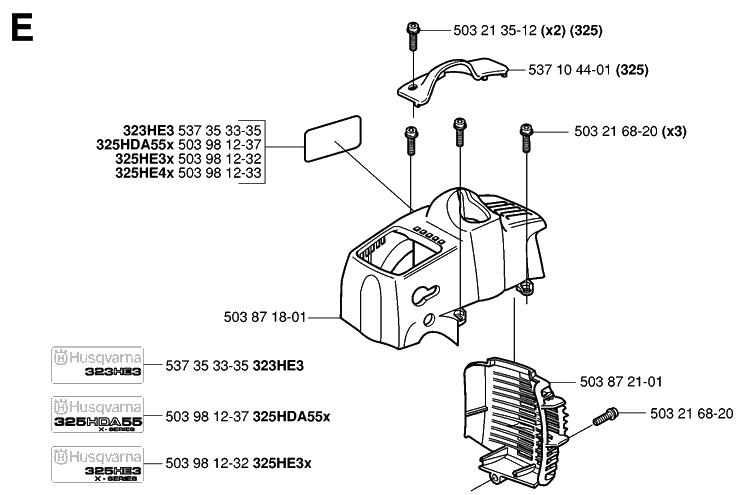 Cover Diagram and Parts List for 323HE3 20050600001-20053600000 Husqvarna Hedge Trimmer