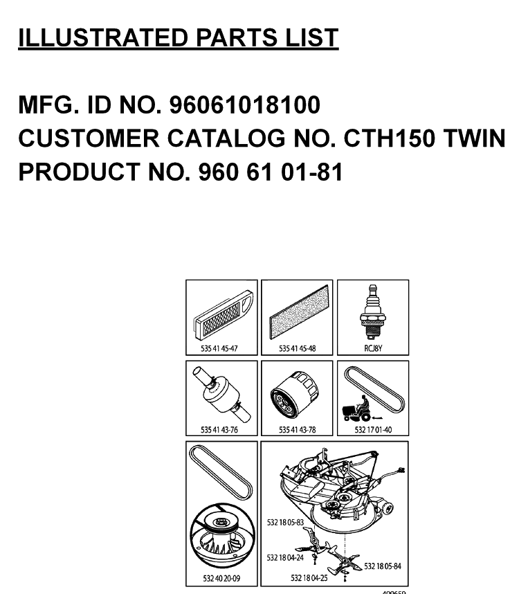 Frequently Used Parts Diagram and Parts List for CTH150 (96061018200)(2007-04) Husqvarna Lawn Tractor