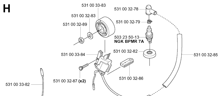 Ignition System Diagram and Parts List for 141B 20041400001-Current Husqvarna Leaf Blower / Vacuum