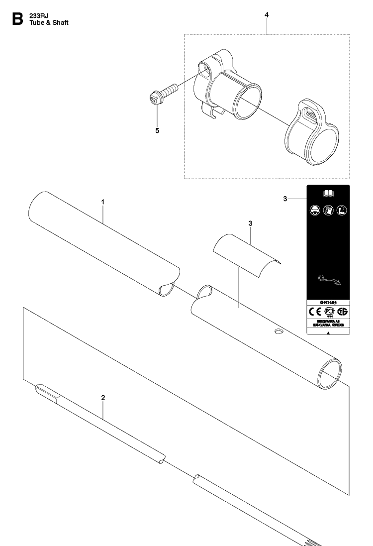 Shaft Diagram and Parts List for 233RJ 20090100001-20112700000 Husqvarna Brush Cutter