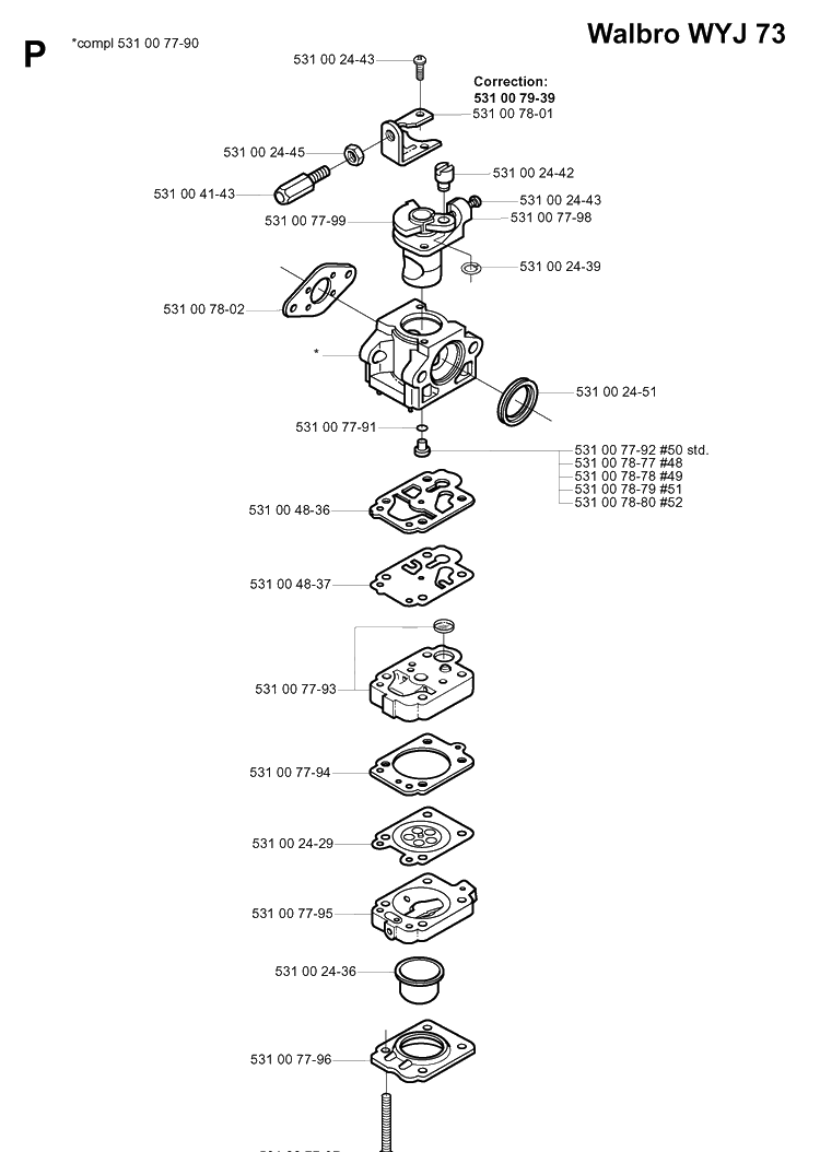 Carburetor Details Diagram and Parts List for 142R 19994000001-20001900000 Husqvarna Brush Cutter
