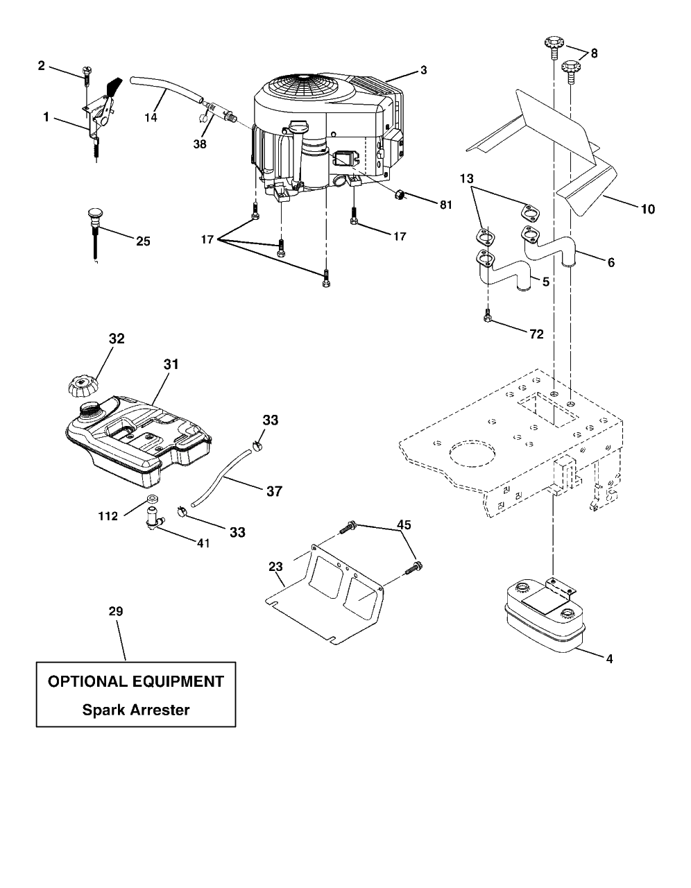 Engine Diagram and Parts List for YTH2148 (954572035-B)(2005-01) Husqvarna Lawn Tractor