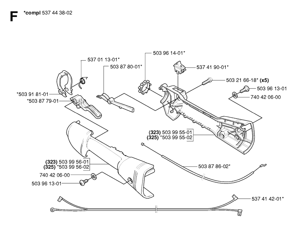 Throttle Controls Diagram and Parts List for 325HDA55X 20054000001 & Above Husqvarna Hedge Trimmer