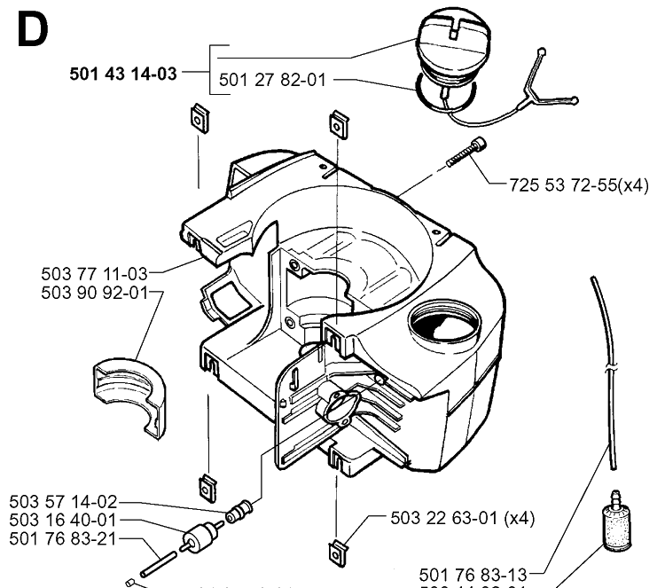 Crankcase Diagram and Parts List for 225BV 19970500001-Current Husqvarna Leaf Blower / Vacuum