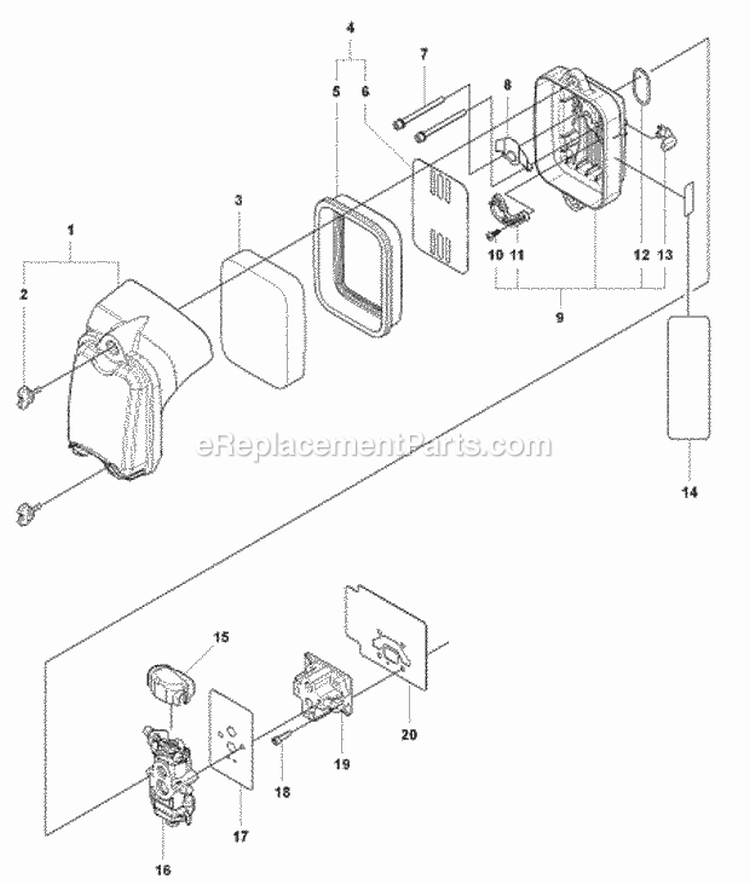 Carburetor  Air Filter Diagram and Parts List for 350BF 2009-03 Husqvarna Leaf Blower / Vacuum