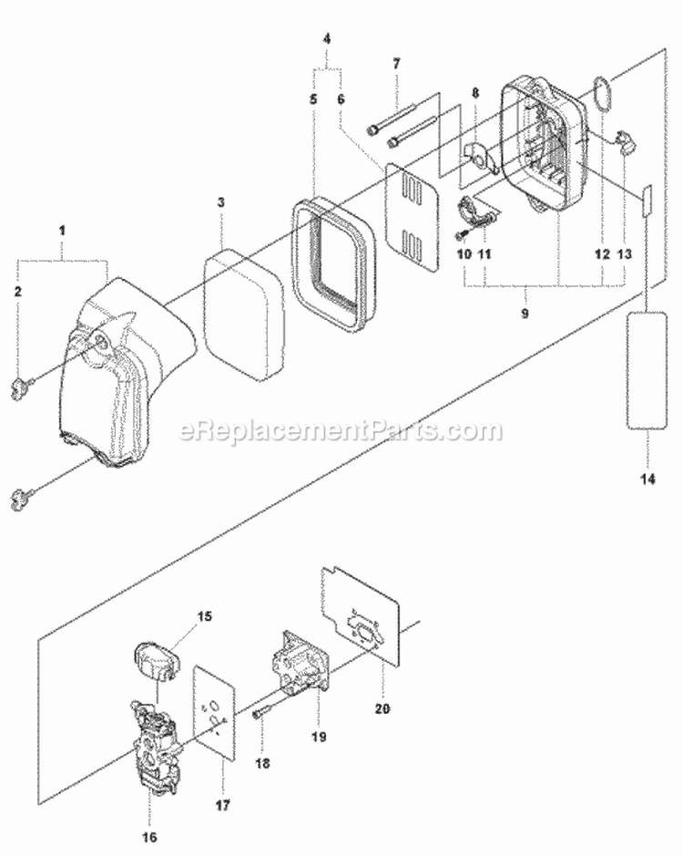 Carburetor  Air Filter Diagram and Parts List for 350BT 2009-03 Husqvarna Leaf Blower / Vacuum